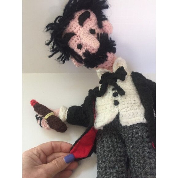 Vintage Groucho Marx Doll Crocheted Handmade Cigar And Formal Tails - Picture 9 of 10